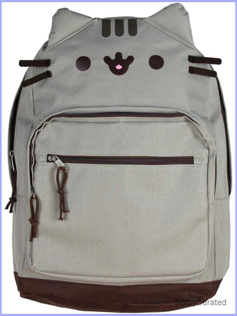 Cat Face Mini Backpack With Plush Accents Daypack Bottle Holder Shoulder Strap